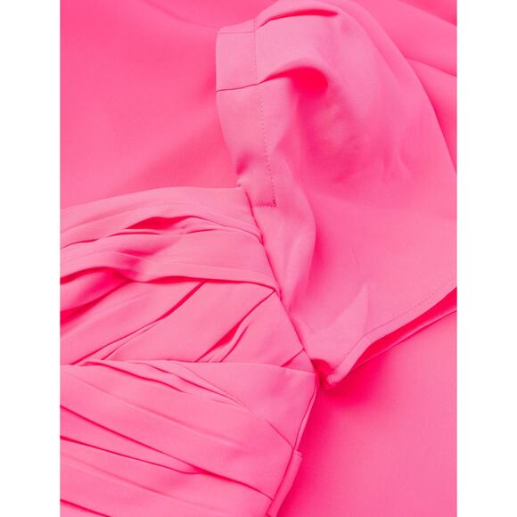 Self-Portrait Pink  Iris Puff-Sleeve Stretch Crepe Gathered Midi-Dress US 4 - Picture 5 of 14